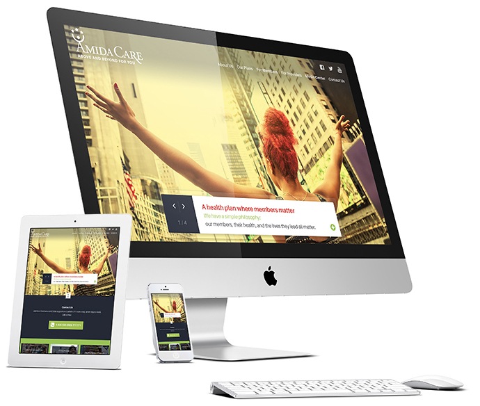 Desktop and mobile designs for Amida Care display