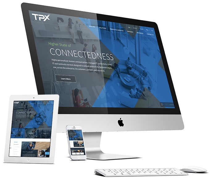 TPx Communications web design display in blue