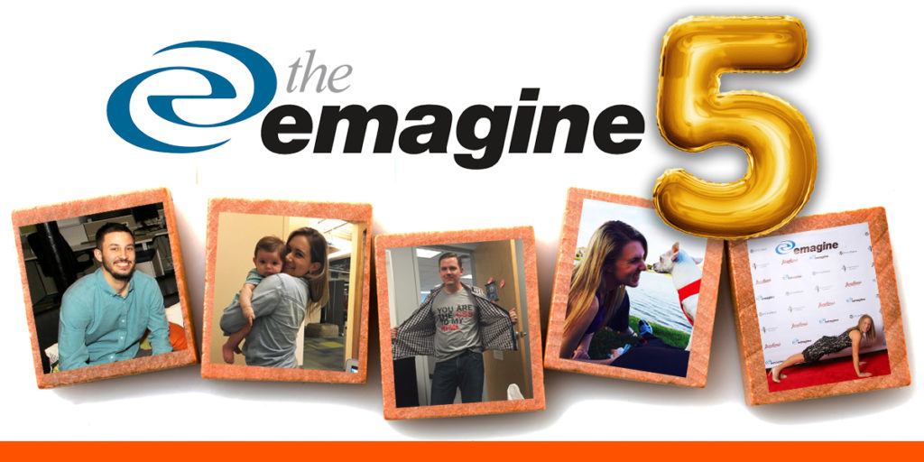 The emagine 5, with featured employee photos